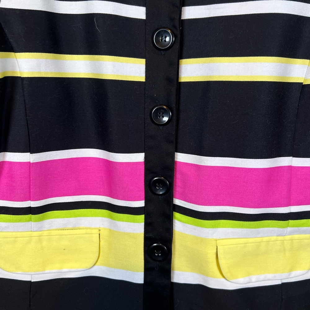 Kim Rogers Black, Hot Pink & Yellow Striped Short Sleeve Blazer. Size MP - Picture 4 of 5